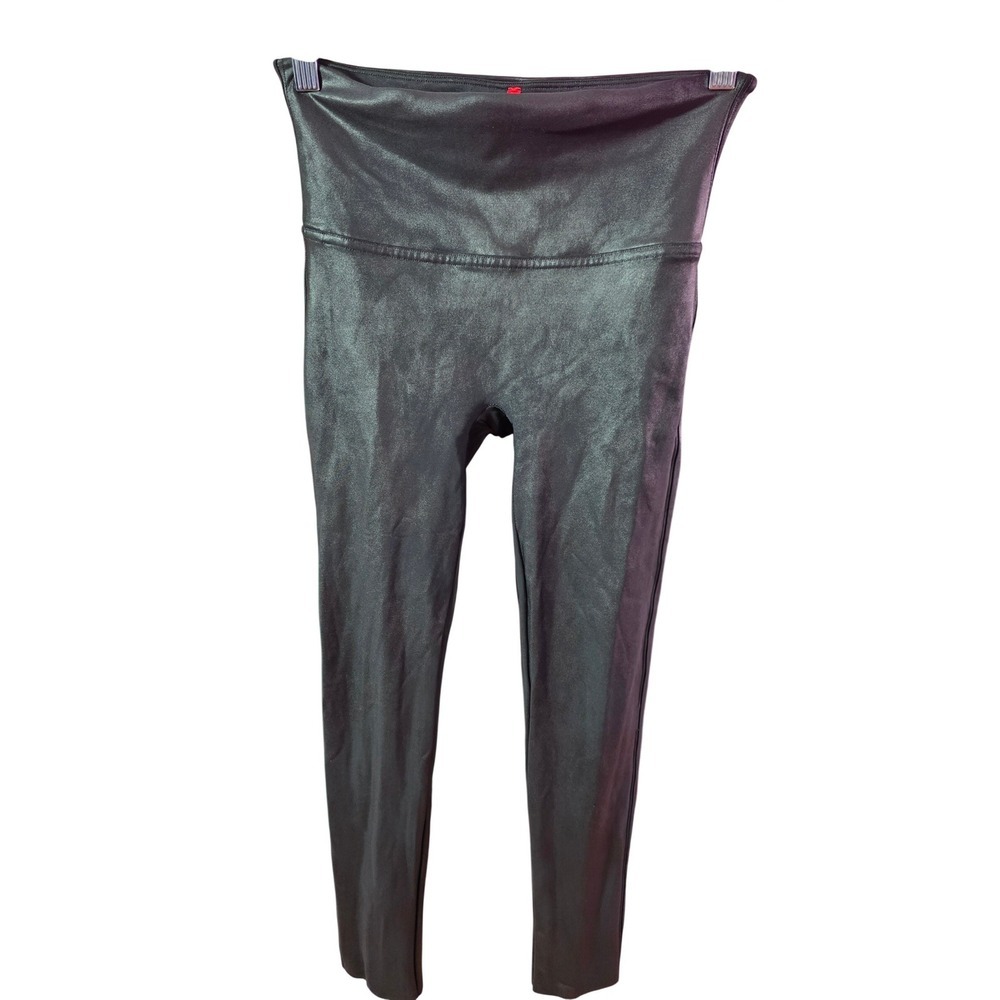 Spanx Black Metallic High Waisted Cropped Leggings Medium Shimmer Activewear - Picture 4 of 7